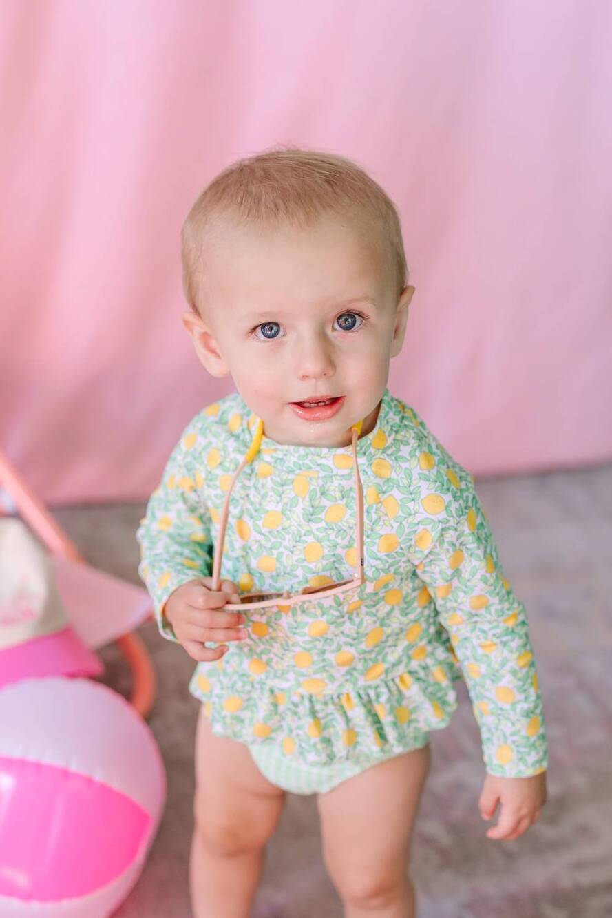 NEW LITTLE ME kid's lemon 2 piece rashguard set in green
